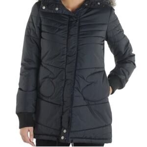 Volcom Black Long Puffy Jacket - Fur Trim Hood - Hot Mitts - NWOT - XS